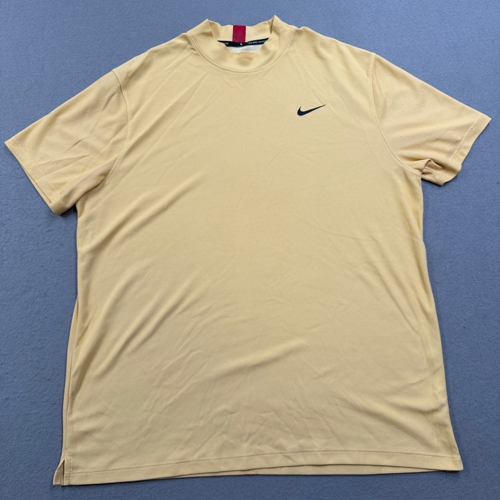 Nike Golf Shirt Men's XL Yellow Tiger Woods Dri-FIT Swoosh Standard Fit Athletic